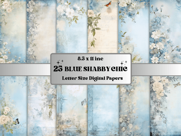 Download Blue Shabby Chic Junk Journal Paper - Premium Bundle